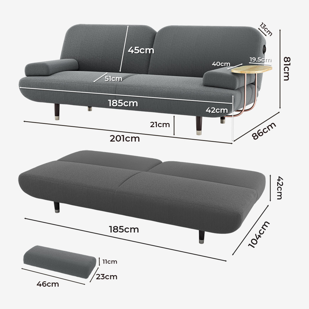 LEVEDE  CONVERTIBLE SOFABED WITH USB CHARGE AND SIDE TABLE-1975420389957963778
