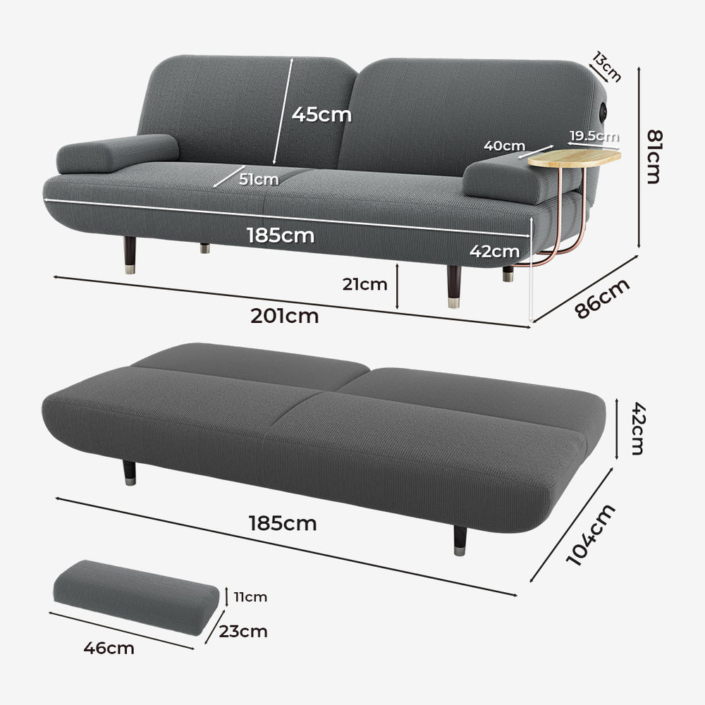 LEVEDE  CONVERTIBLE SOFABED WITH USB CHARGE AND SIDE TABLE-1975420389957963778
