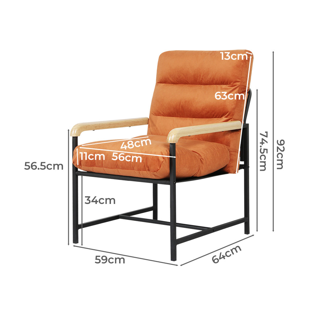 Levede Metal Framed Lounge Chair Velvet in Orange-1975420342130315266