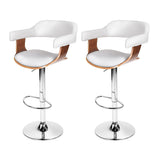 2x Wooden PU Leather Bar Stool - White and Chrome