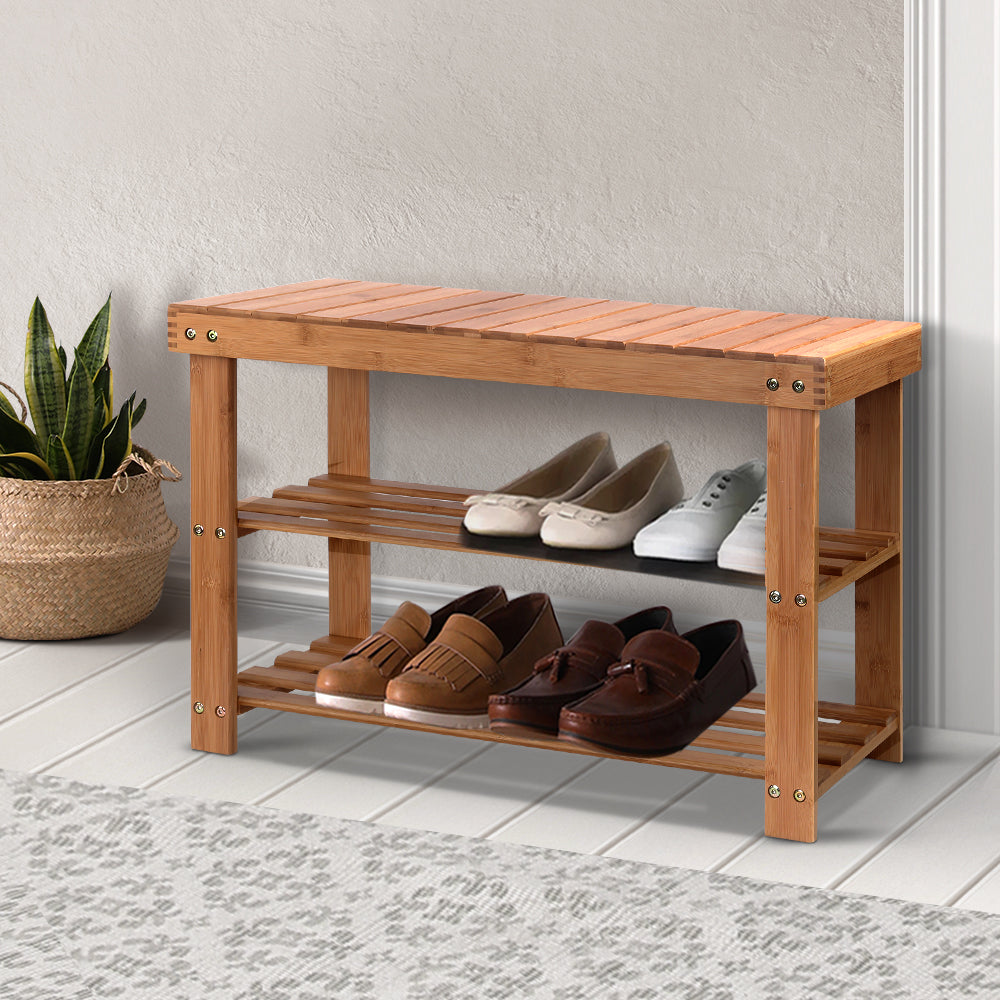 Bamboo Shoe Rack Woodena Seat Bench Organiser Shelf Stool