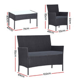 Outdoor Furniture Wicker Set Chair Table Dark Grey 4pc