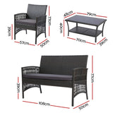 Outdoor Furniture Set Wicker Cushion 4pc Dark Grey