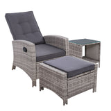 Outdoor Setting Recliner Chair Table Set Wicker lounge Patio Furniture Grey