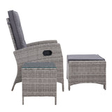 Outdoor Setting Recliner Chair Table Set Wicker lounge Patio Furniture Grey