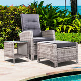 Outdoor Setting Recliner Chair Table Set Wicker lounge Patio Furniture Grey