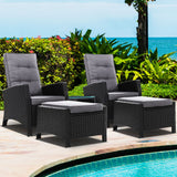 Outdoor Patio Recliner Chairs Table Setting Wicker Lounge 5pc Black