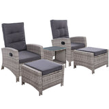 Outdoor Patio Recliner Chairs Table Setting Wicker Lounge 5pc Grey