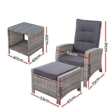 Outdoor Patio Recliner Chairs Table Setting Wicker Lounge 5pc Grey