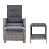 Outdoor Patio Recliner Chairs Table Setting Wicker Lounge 5pc Grey