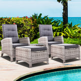 Outdoor Patio Recliner Chairs Table Setting Wicker Lounge 5pc Grey
