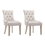 2x Dining Chair Beige French Provincial Chairs Wooden Fabric Retro Cafe