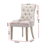 2x Dining Chair Beige French Provincial Chairs Wooden Fabric Retro Cafe