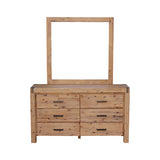 Dresser with 6 Storage Drawers in Solid Acacia & Veneer With Mirror in Oak Colour